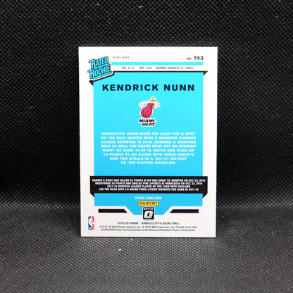 2019-20 Kendrick Nunn Donruss Optic #193 Rated Rookie Purple Prizm (Error Card)