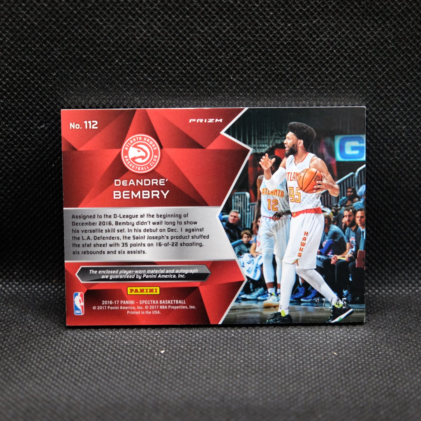 2016-17 DeAndre' Bembry Spectra Pink Prizm Rookie Patch Auto /45