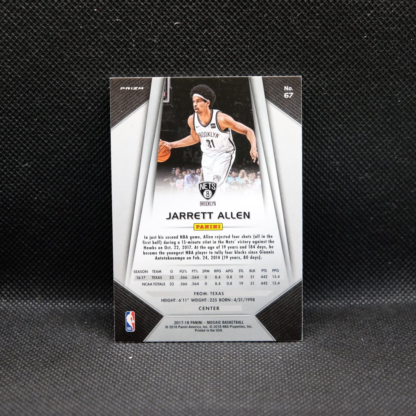 2017-18 Jarrett Allen Mosaic #67 Silver Mosaic Prizm Rookie Card
