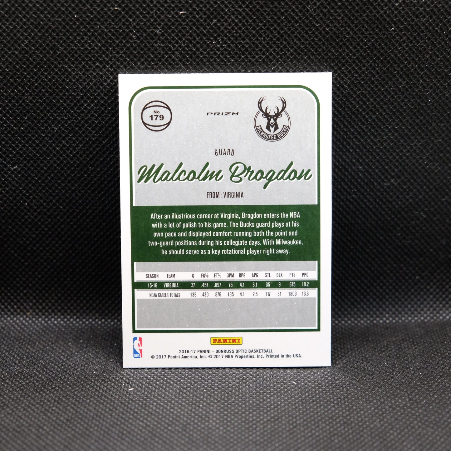2016-17 Malcolm Brogdon Donruss Optic #179 Silver Prizm Rookie