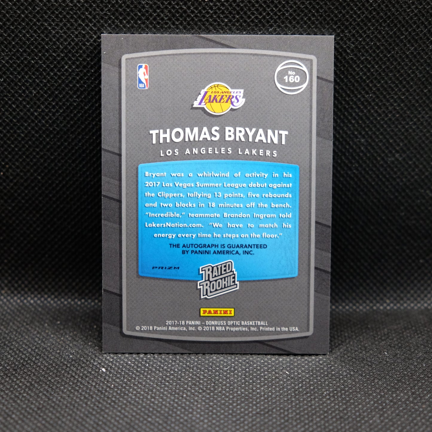 2017-18 Thomas Bryant Donruss Optic Rated Rookie Fast Break Prizm Autograph