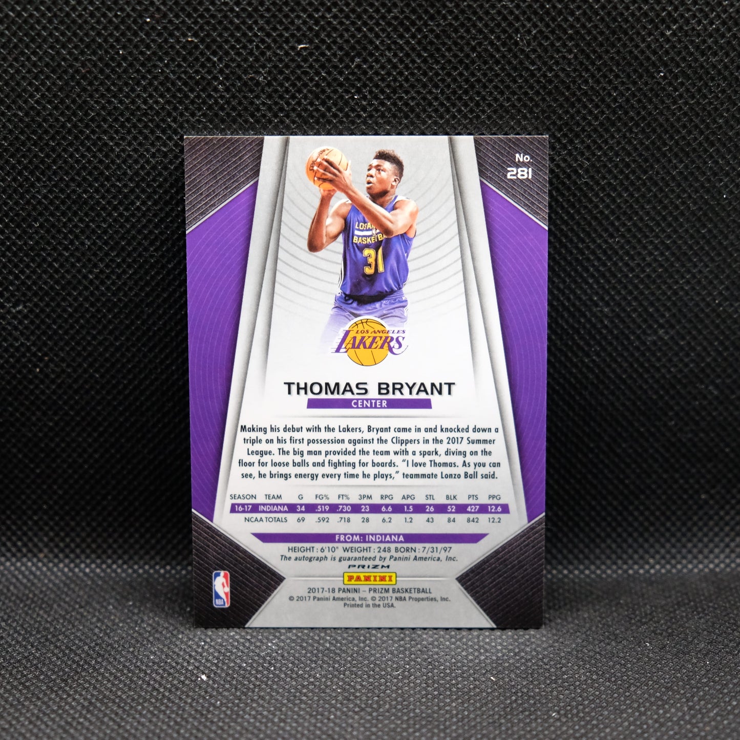 2017-18 Thomas Bryant Prizm Fast Break Prizm Autograph Rookie Card