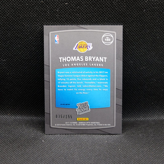 2017-18 Thomas Bryant Donruss Optic Rated Rookie Purple Fast Break Prizm /155