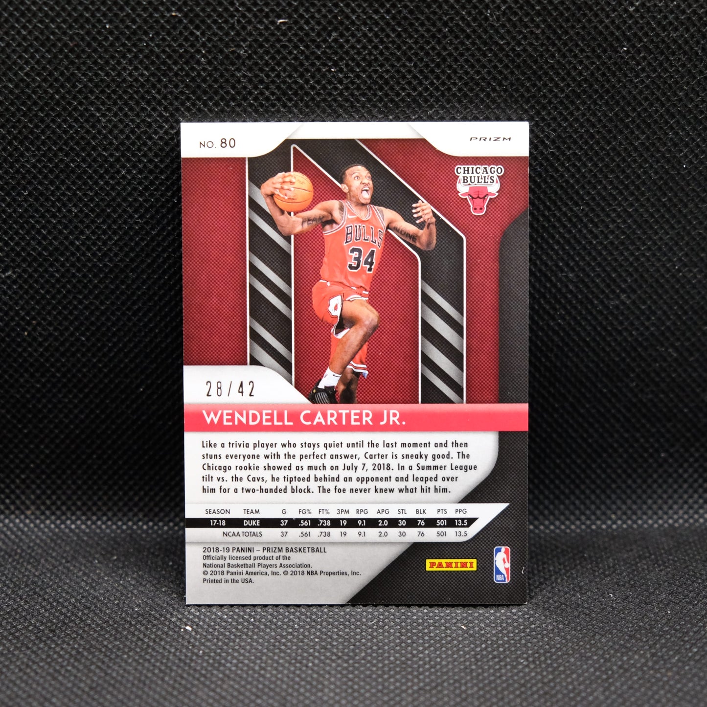 2018-19 Wendell Carter Jr. Prizm #80 Pink Pulsar Prizm Rookie Card /42