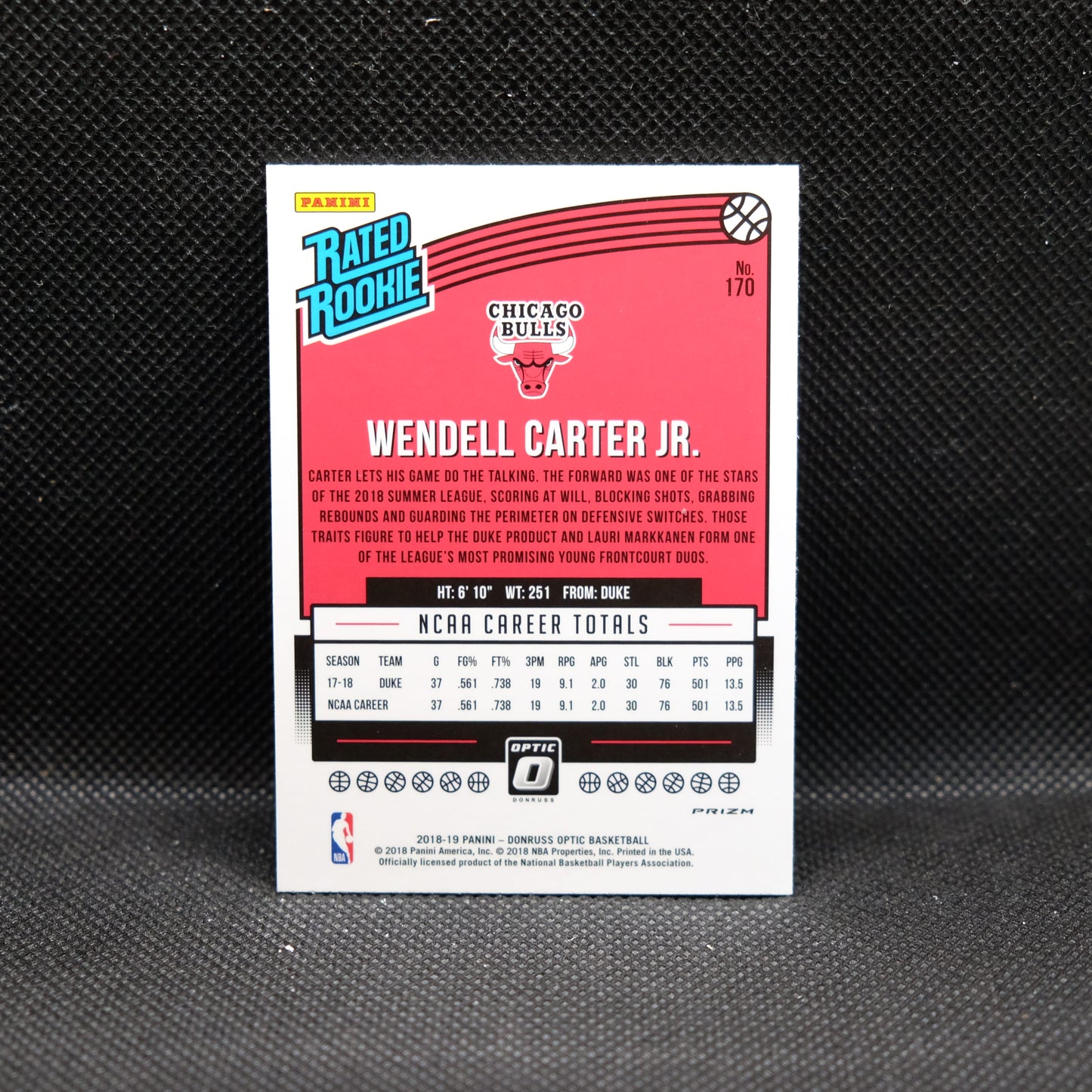 2018-19 Wendell Carter Jr. Donruss Optic Rated Rookie Mojo Prizm