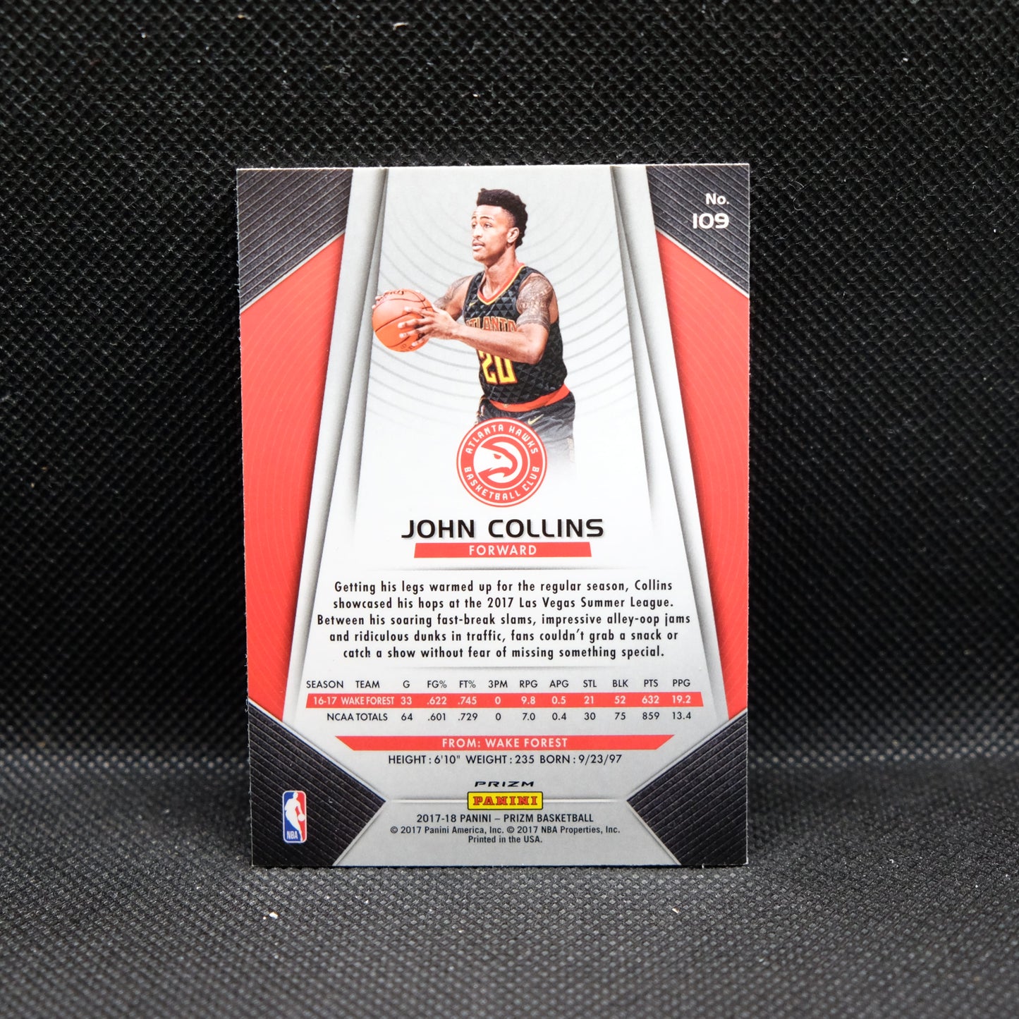 2017-18 John Collins Prizm #109 Red White Blue Prizm Rookie Card