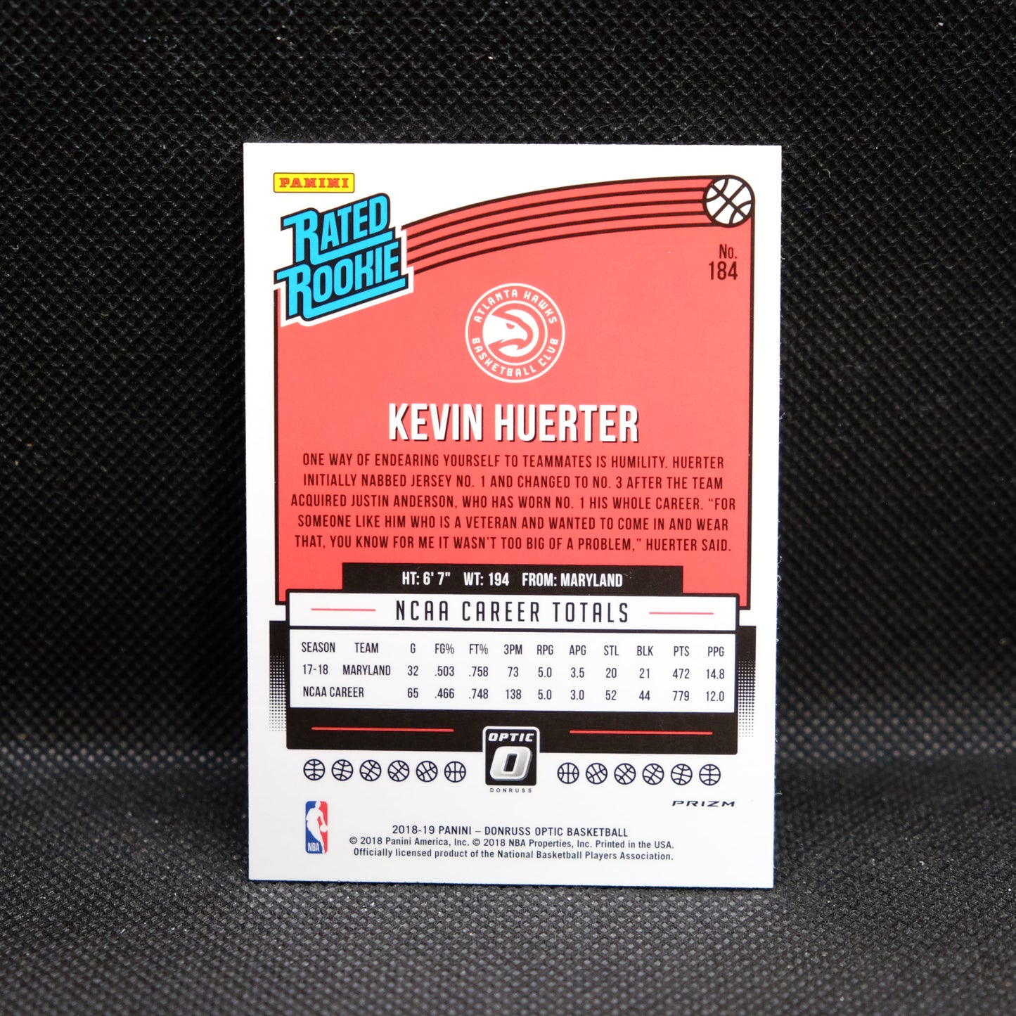2018-19 Kevin Huerter Donrus Optic Rated Rookie Mojo Prizm