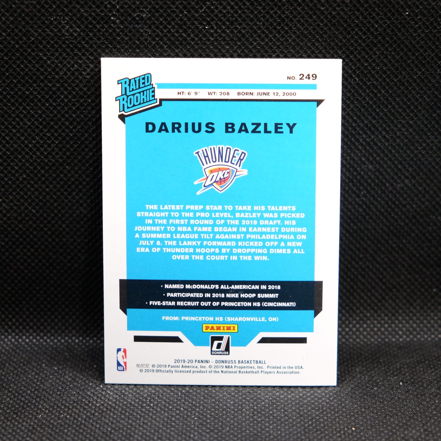 2019-20 Darius Bazley Donruss Rated Rookie Orange Laser