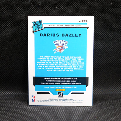2019-20 Darius Bazley Donruss Rated Rookie Orange Laser