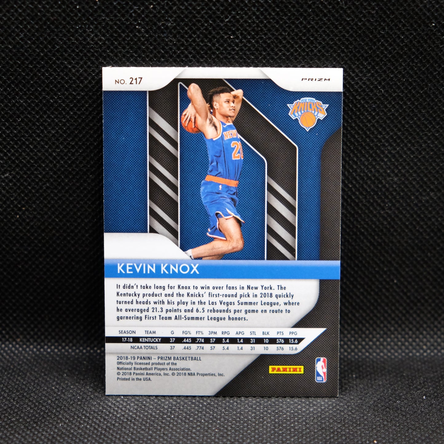 2018-19 Kevin Knox Prizm #217 Silver Fast Break Prizm Rookie Card