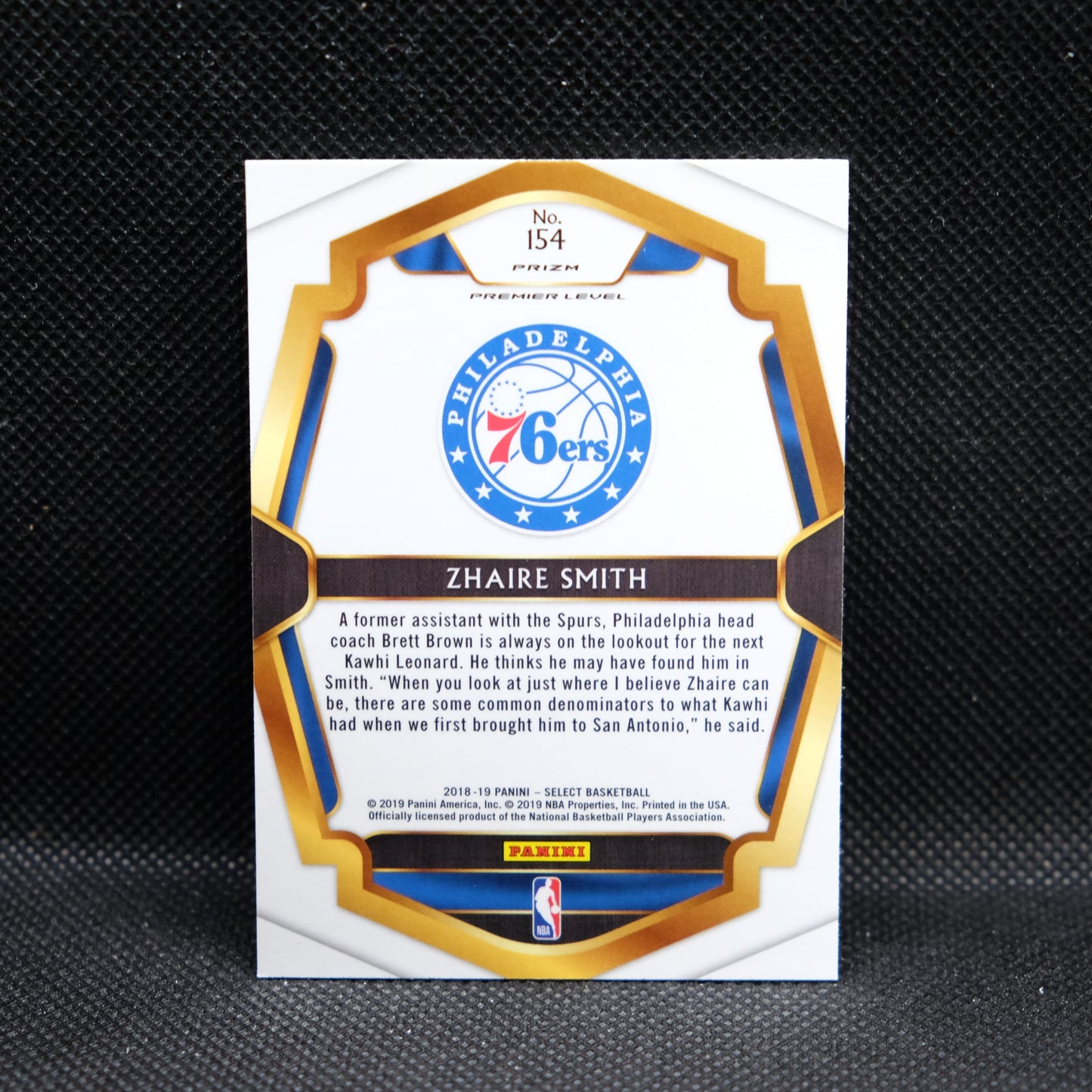 2018-19 Zhaire Smith Select #154 Premier Level Silver Prizm Rookie Card