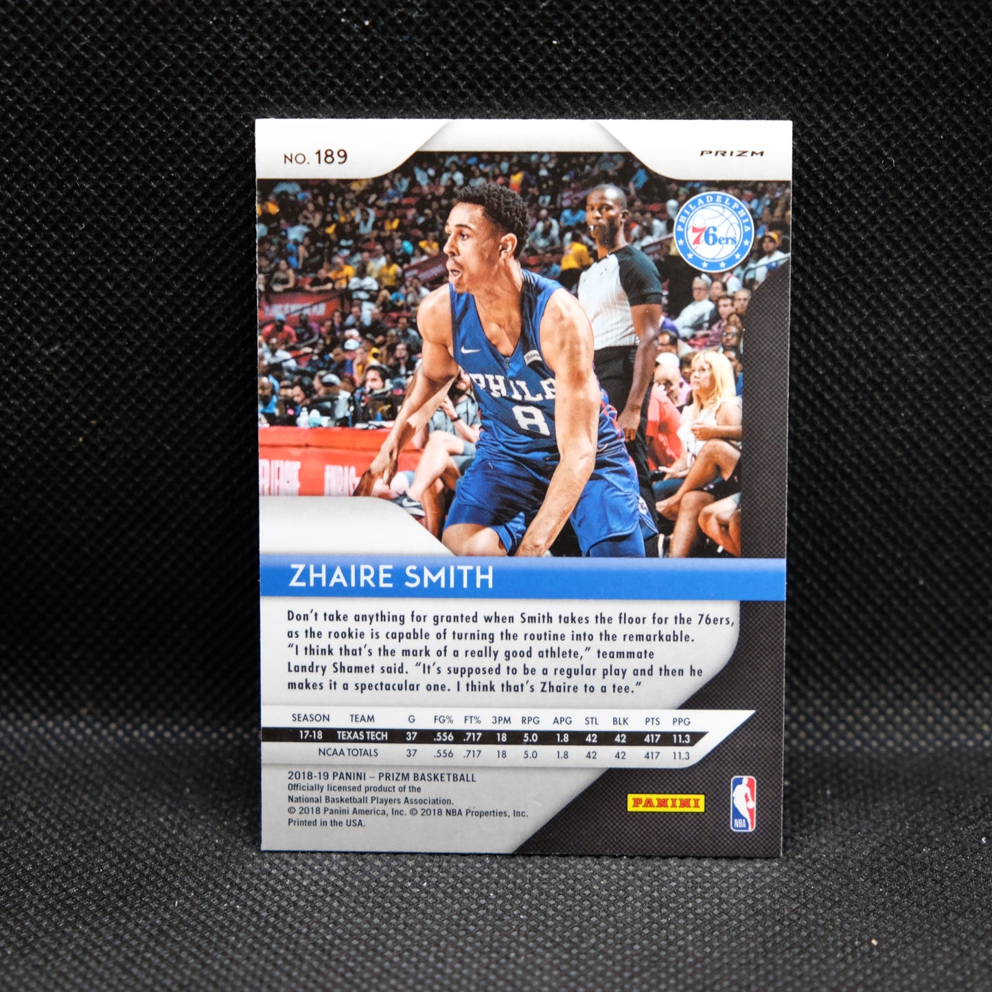 2018-19 Zhaire Smith Prizm #189 Red Wave Prizm Rookie Card
