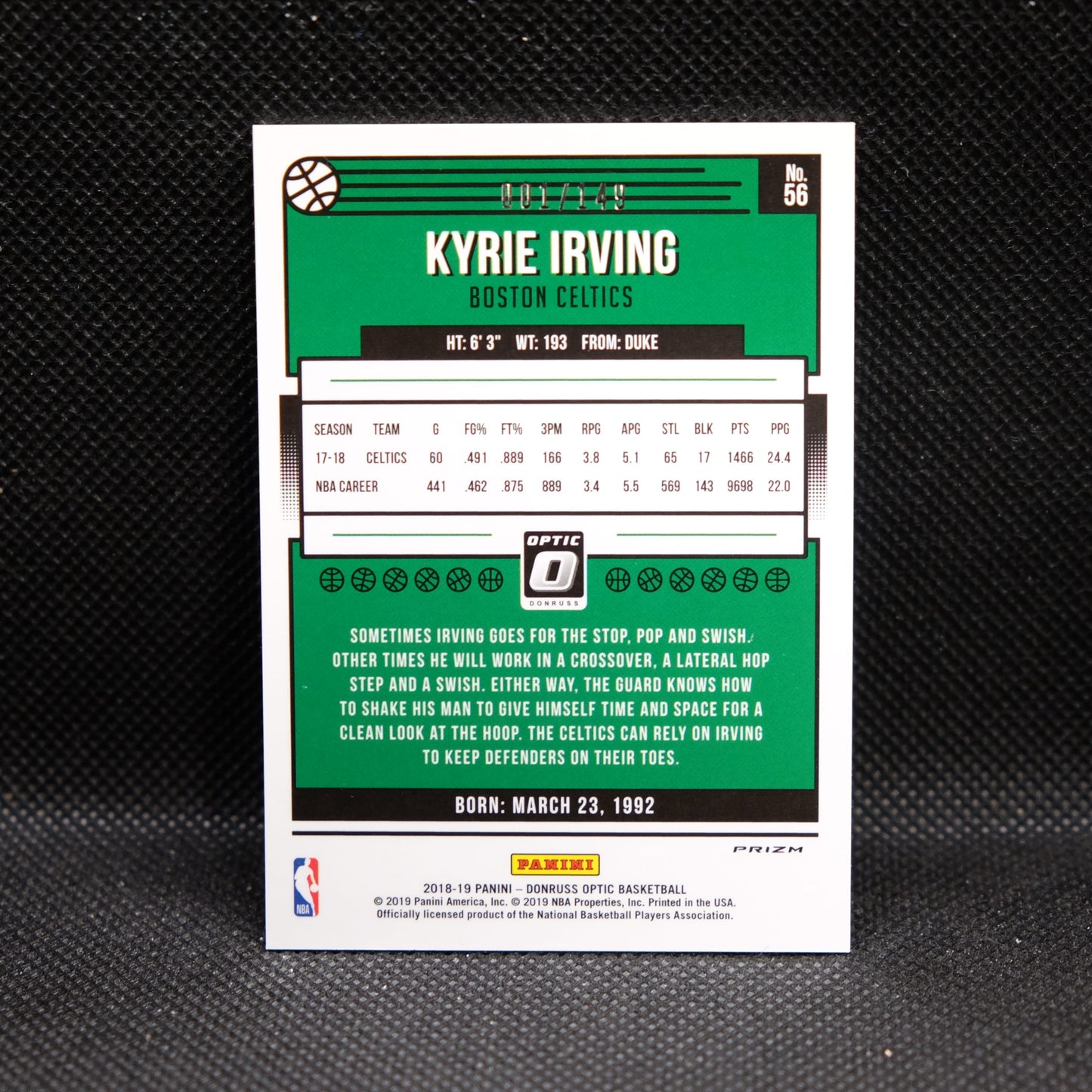 2018-19 Kyrie Irving Donruss #56 Optic Lime Green Prizm /149
