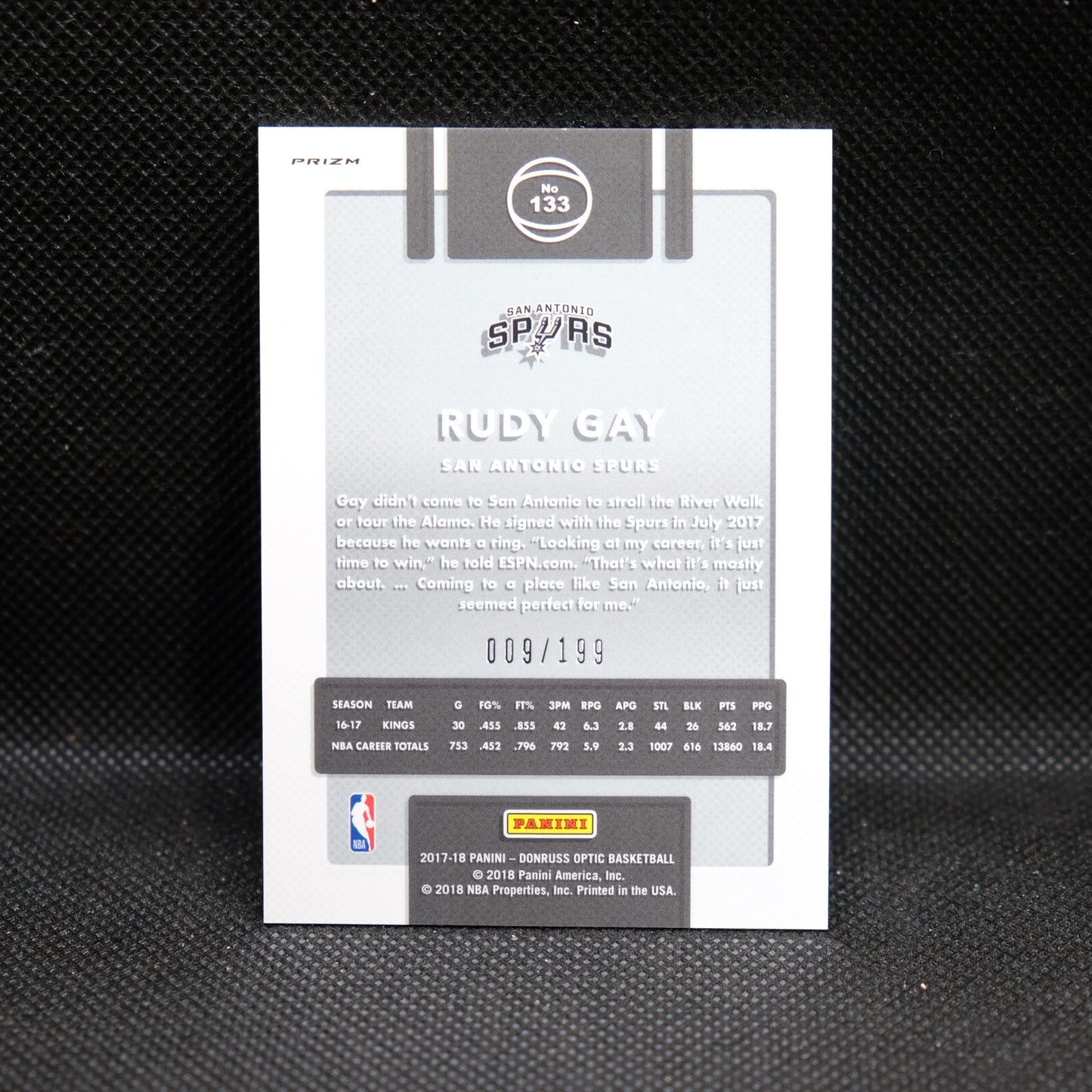 2017-18 Rudy Gay Donruss Optic #133 Orange Prizm /199