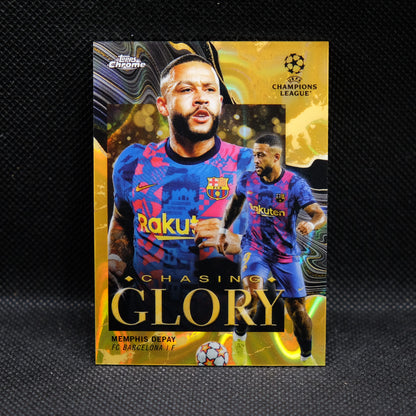 2021-22 Memphis Depay Topps Chrome UEFA UCL Chasing Glory Gold Refractor