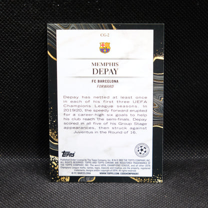 2021-22 Memphis Depay Topps Chrome UEFA UCL Chasing Glory Gold Refractor