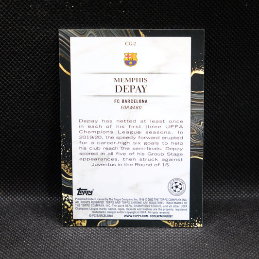 2021-22 Memphis Depay Topps Chrome UEFA UCL Chasing Glory Gold Refractor