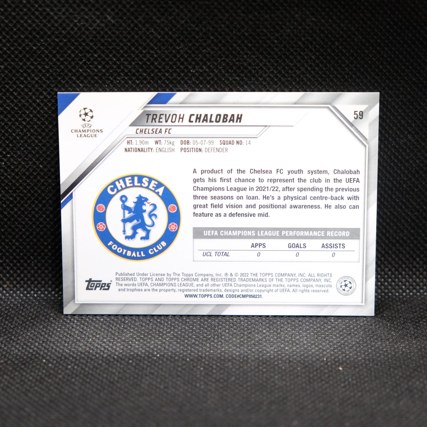 2021-22 Trevoh Chalobah Topps Chrome UEFA UCL #59 Speckle Refractor RC