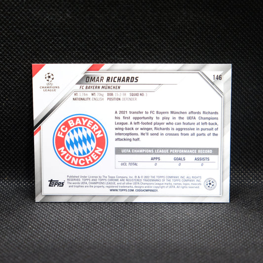 2021-22 Omar Richards Topps Chrome UEFA UCL RC #146 Gold Lava RC