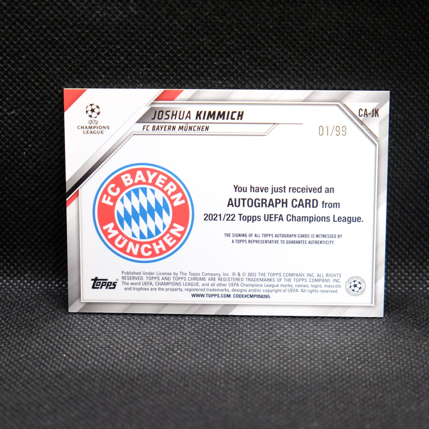 2021-22 Joshua Kimmich Topps Chrome UEFA UCL CA-JK Auto Neon Green /99