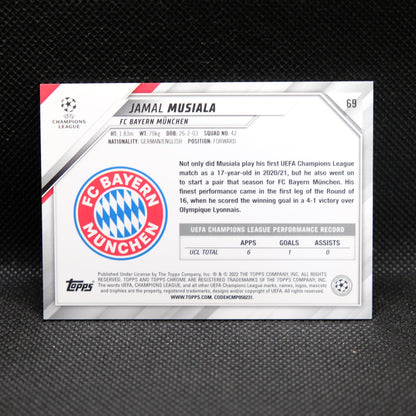2021-22 Jamal Musiala Topps Chrome UEFA UCL #69 Speckle Refractor