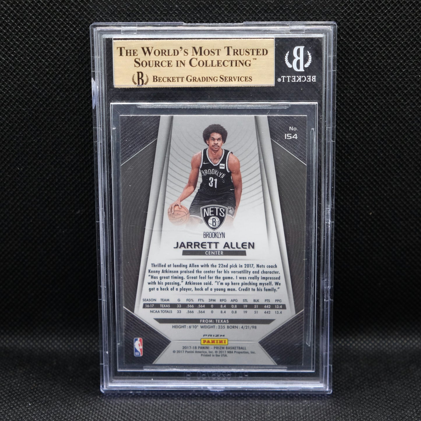 2017-18 Jarrett Allen Panini Prizm RC #154 Silver BGS 9.5 GEM MINT