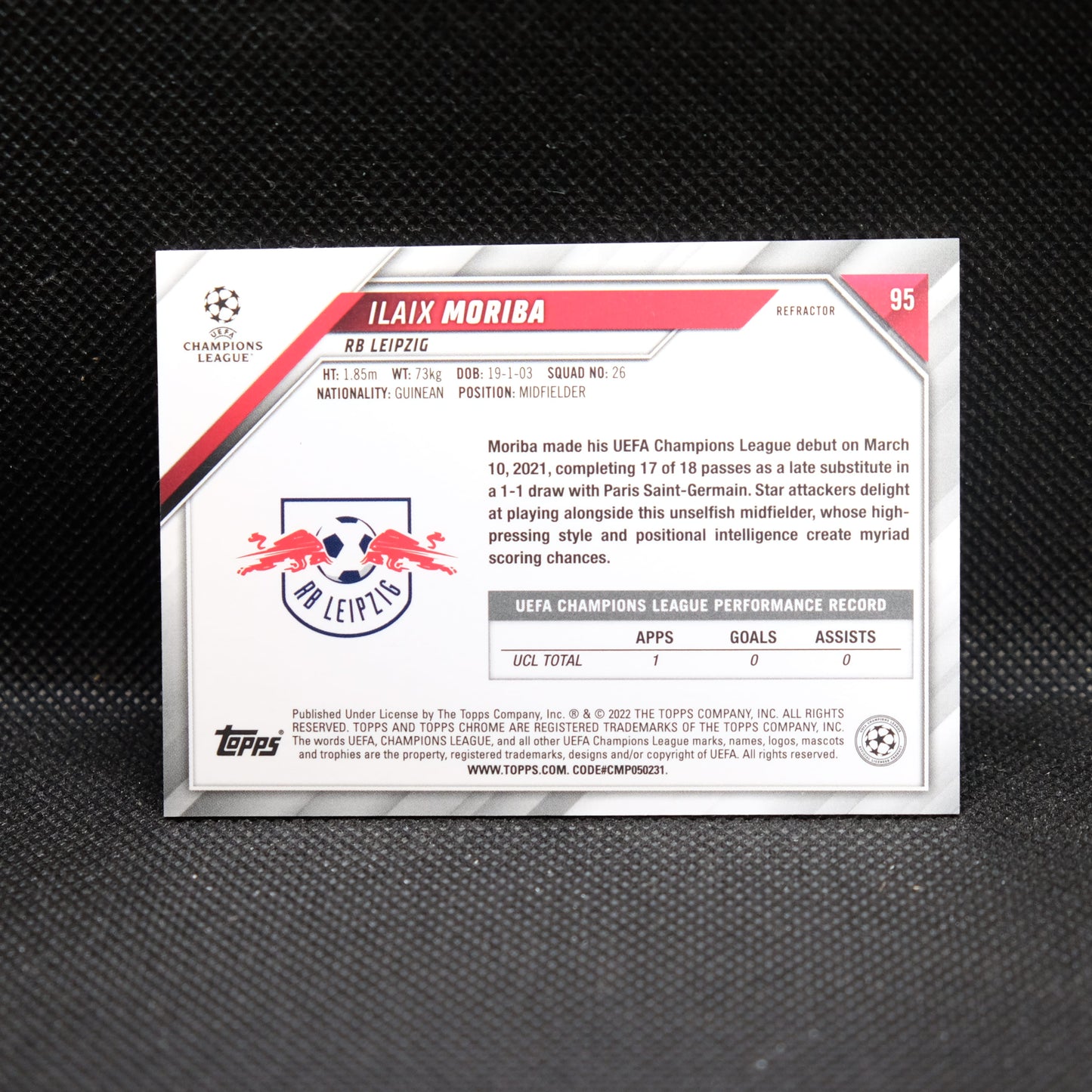 2021-22 Ilix Moriba Topps Chrome UEFA UCL #95 Refractor RC