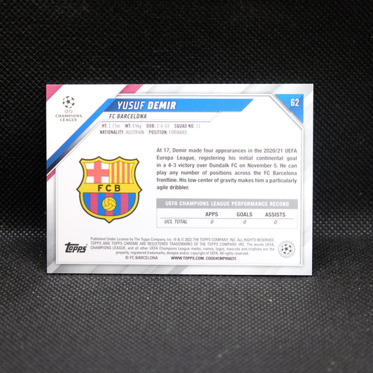 2021-22 Yusuf Demir Topps Chrome UEFA UCL #62 Speckle Refractor RC