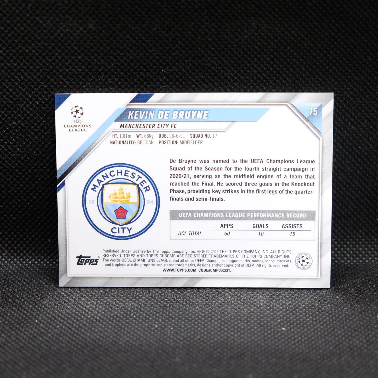 2021-22 Kevin De Bruyne Topps Chrome UEFA UCL #75 Speckle Refractor