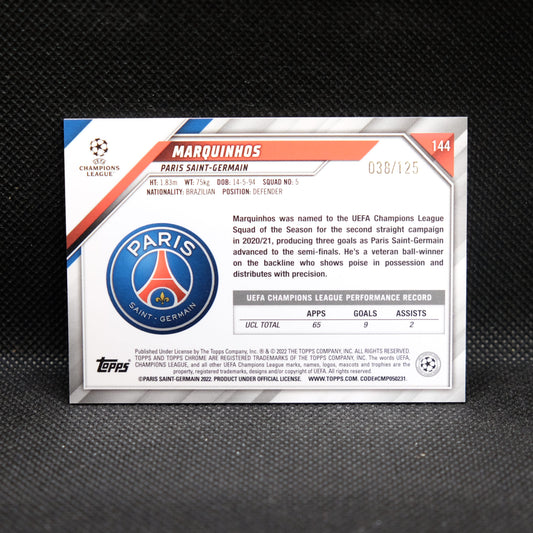 2021-22 Marquinhos Topps Chrome UEFA UCL #144 /125 Rose Gold