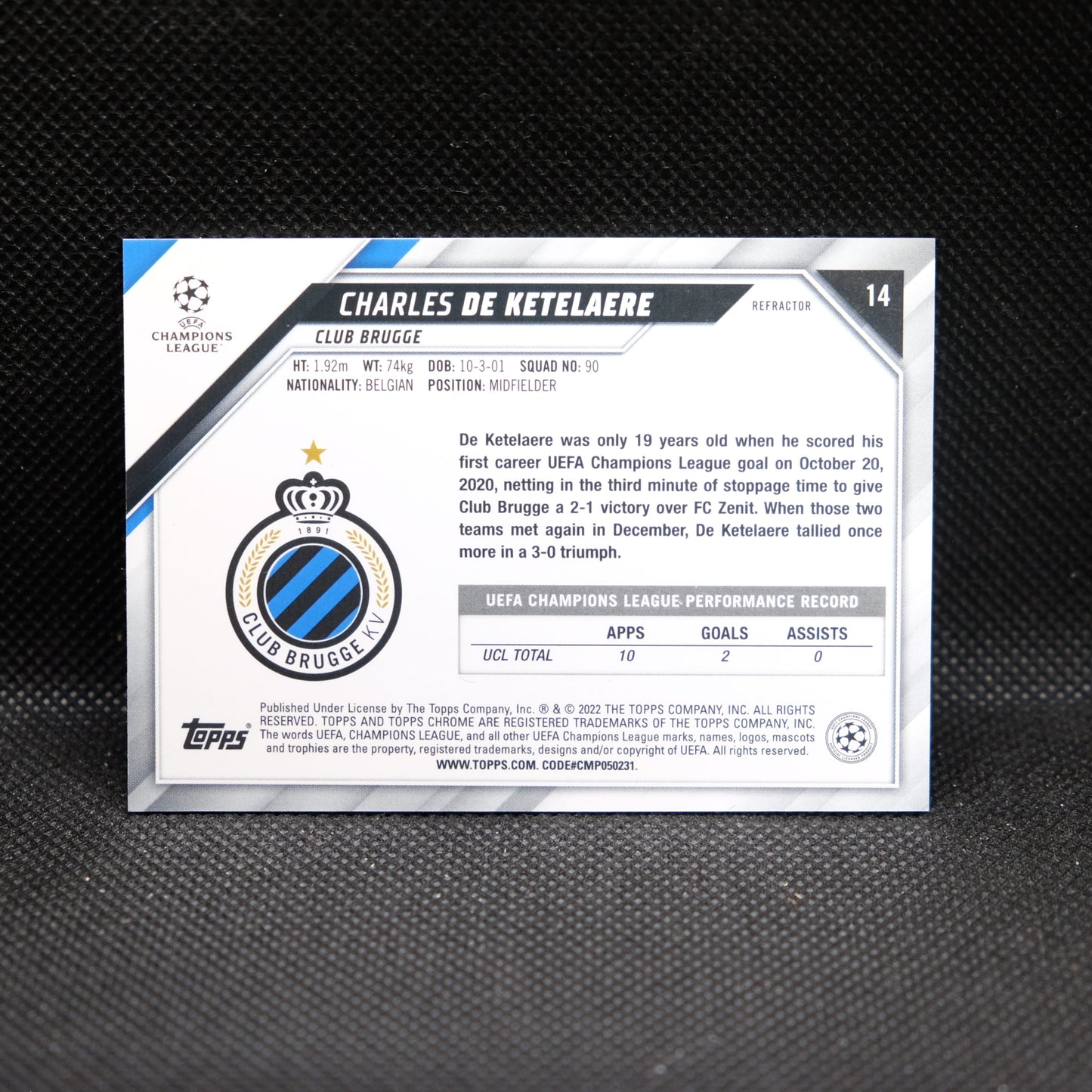 2021-22 Charles De Ketelaere Topps Chrome UEFA UCL #14 Silver Refractor