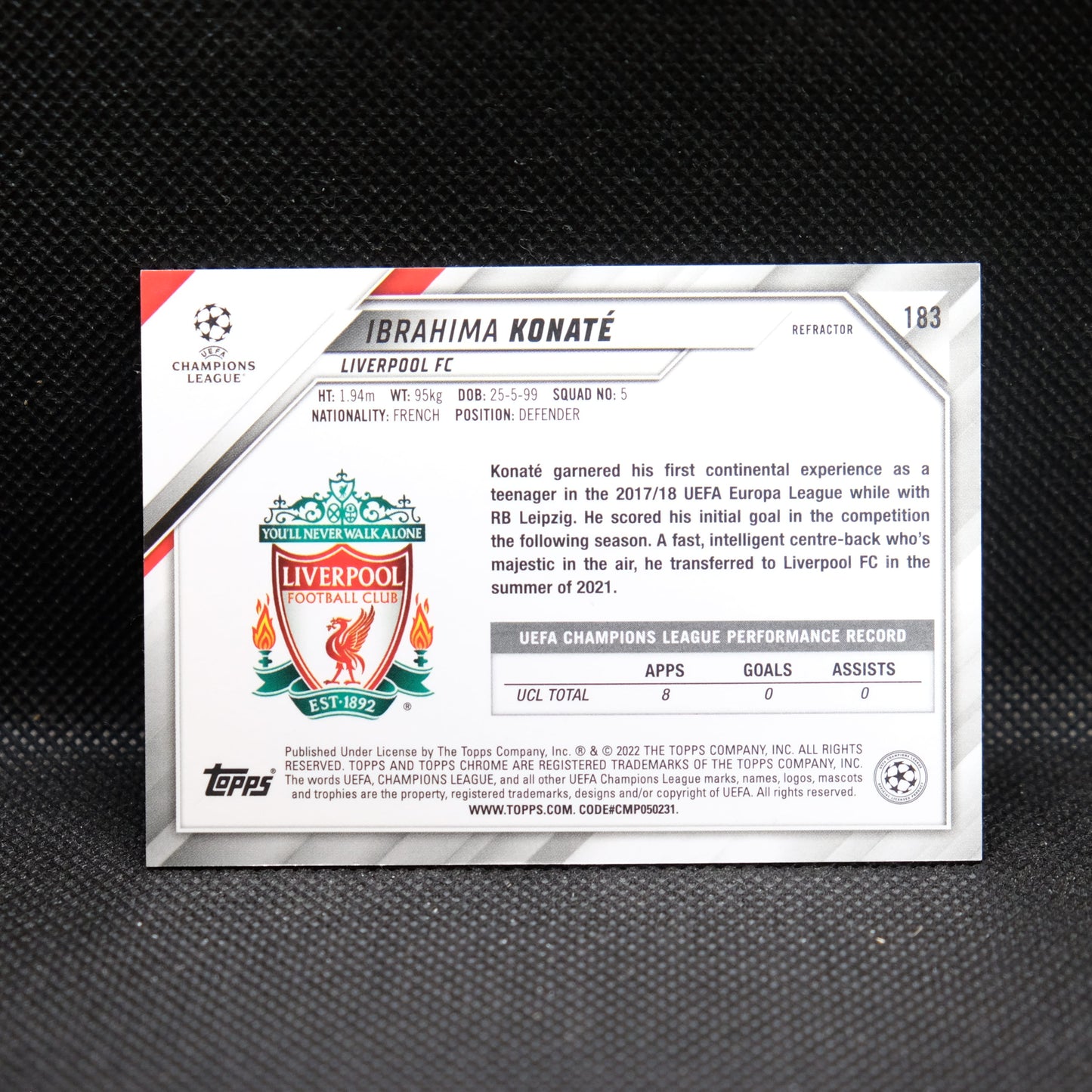 2021-22 Ibrahima Konate Topps Chrome UEFA UCL #183 Silver Refractor