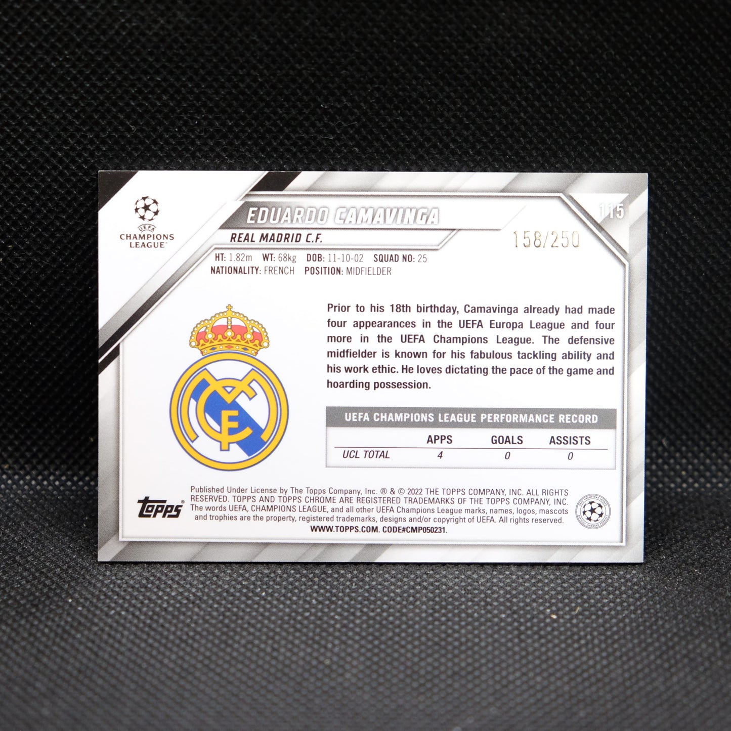 2021-22 Eduardo Camvinga Topps Chrome UEFA UCL #115 Purple Mini Diamond /250