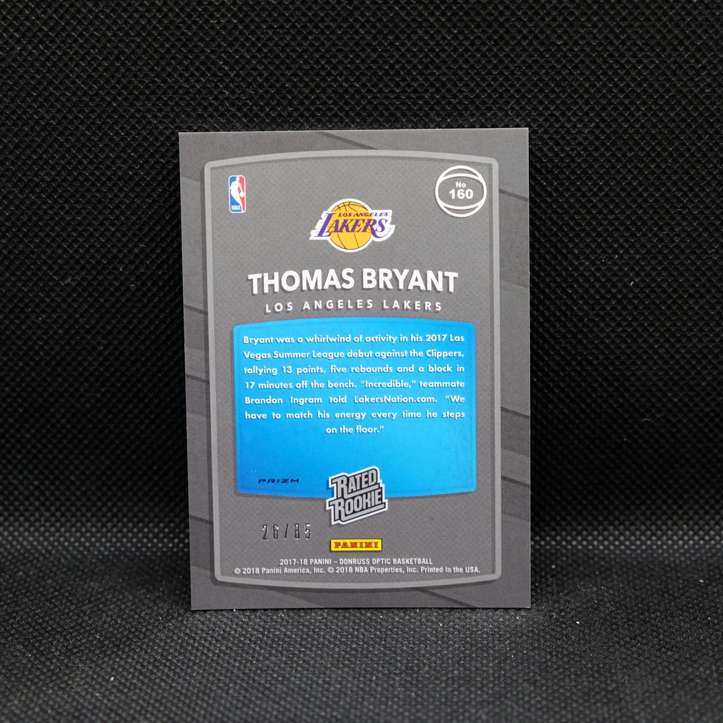 2017-18 Thomas Bryant Donruss Optic Rated Rookie Red Fast Break Prizm /85
