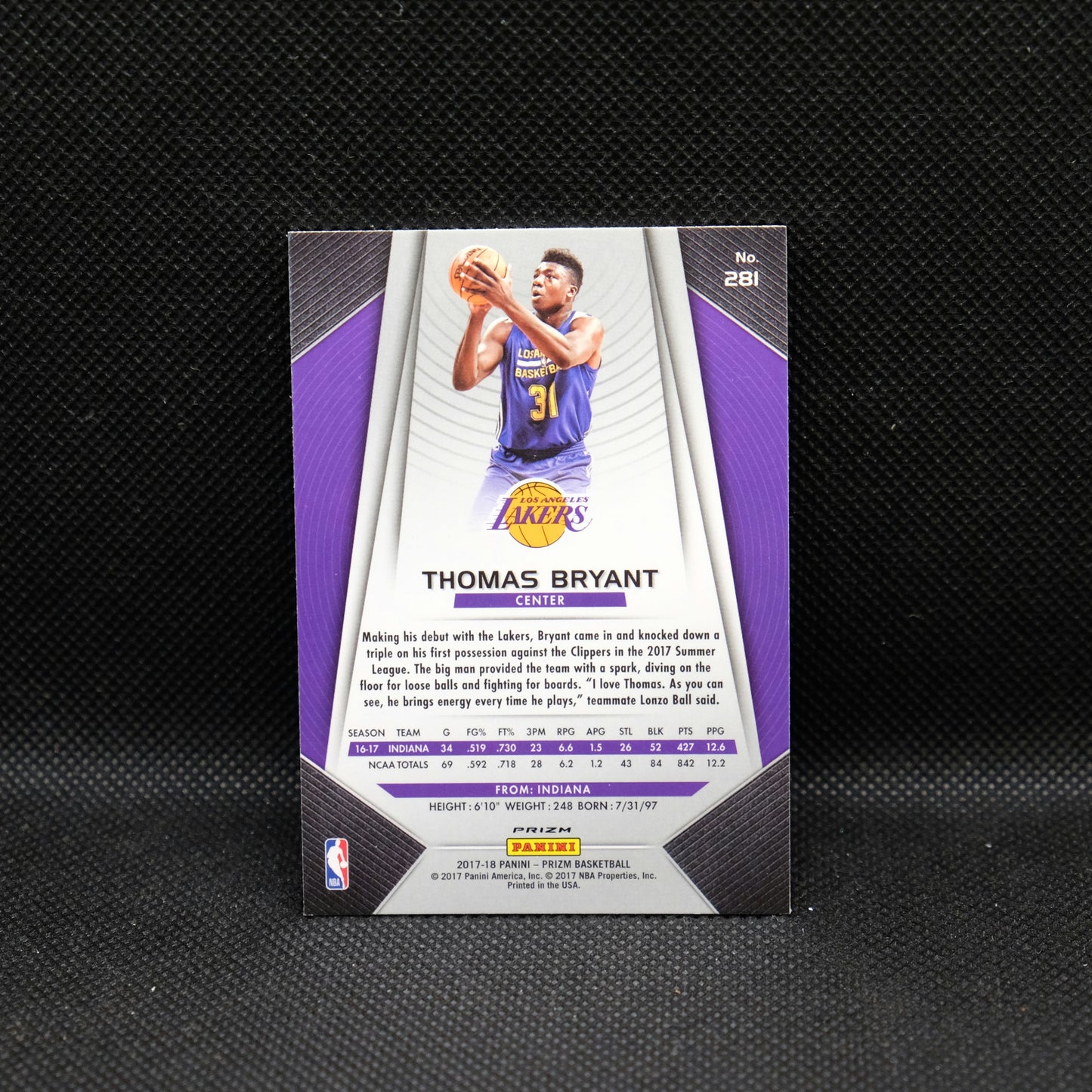 2017-18 Thomas Bryant Prizm #281 Silver Prizm RC