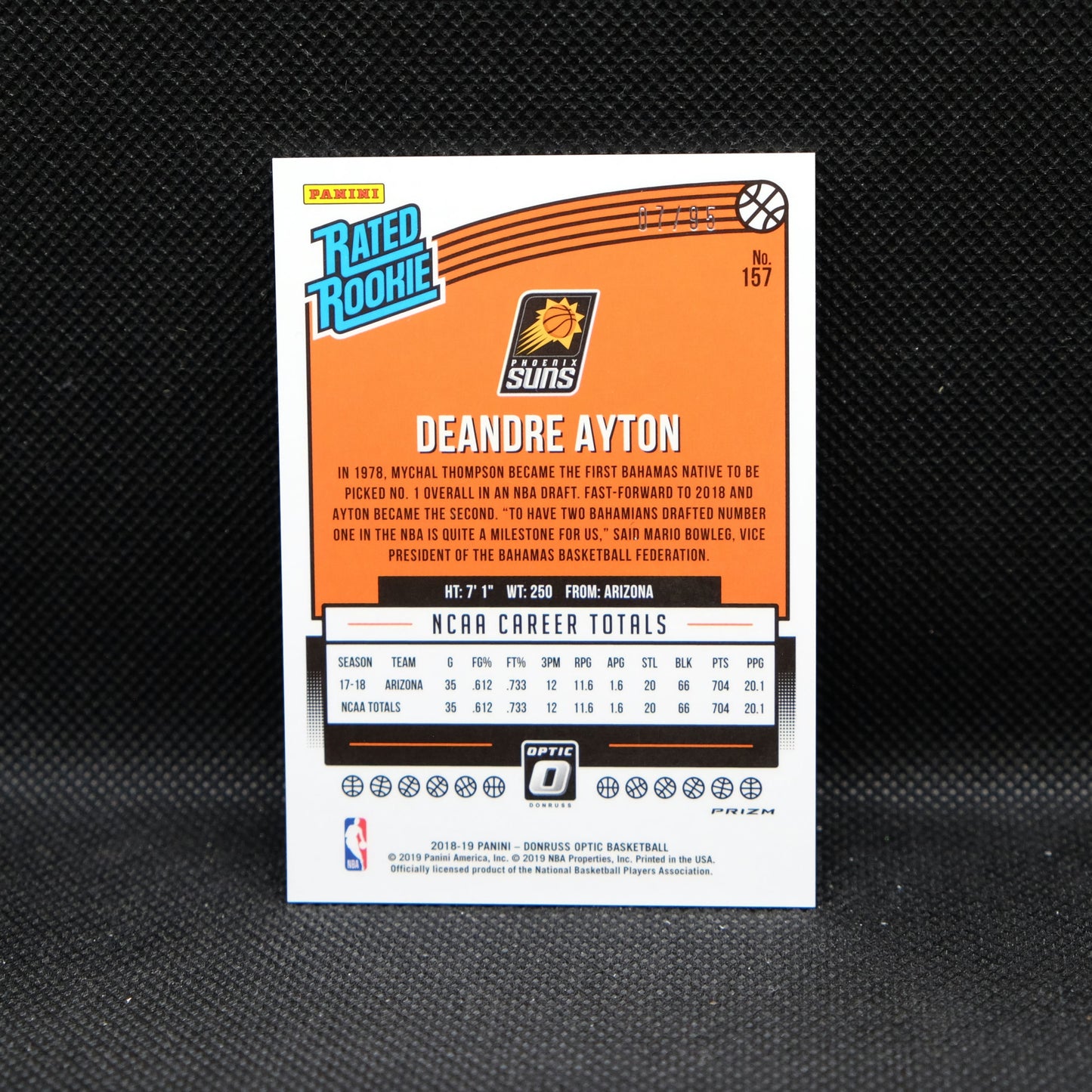 2018-19 DeAndre Ayton Donruss Optic Rated Rookie Purple Fast Break Rookie /95
