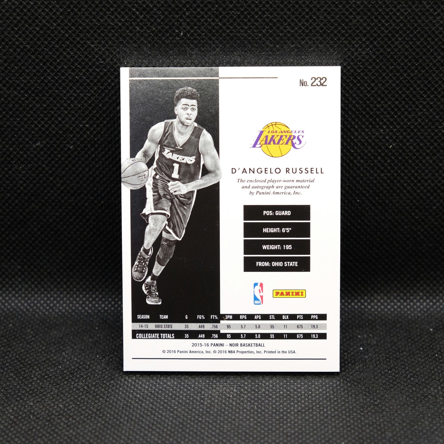 2015-16 D'Angelo Russell Noir #232 Rookie Patch Autograph /99 Gold Ink