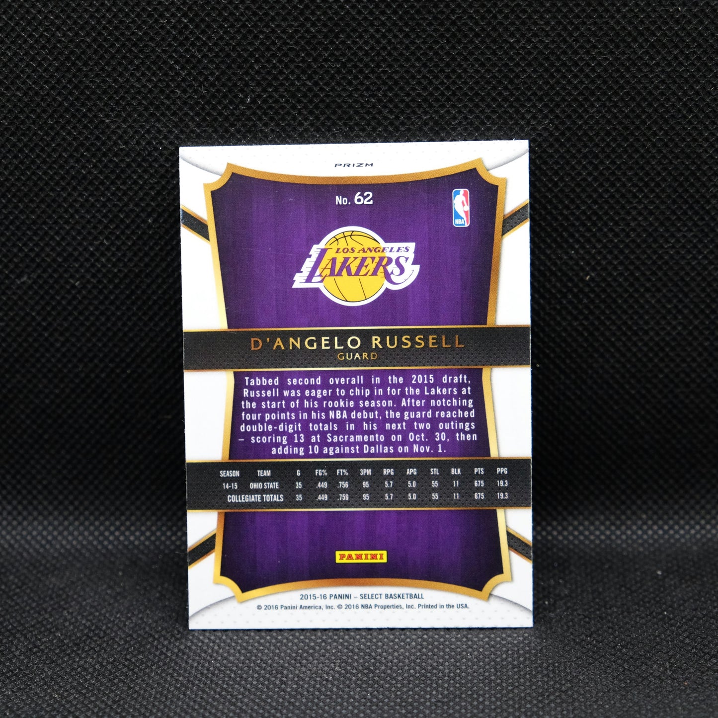 2015-16 D'Angelo Russell Select #62 Silver Prizm Rookie Card