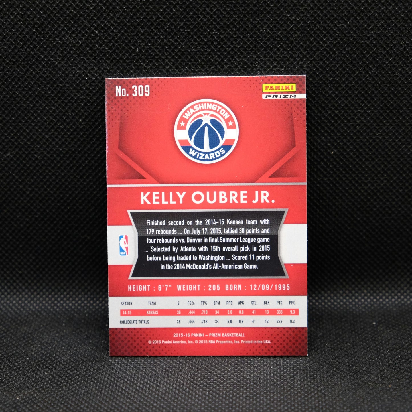 2015-16 Kelly Oubre Jr. Prizm #309 Red White Blue Prizm Rookie Card