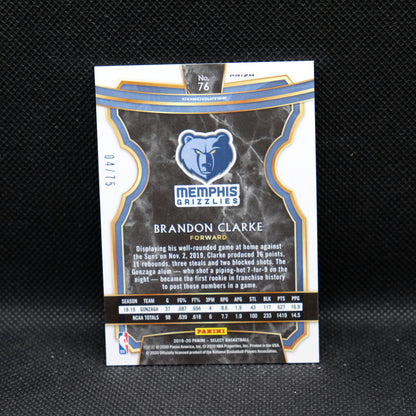 2019-20 Brandon Clarke Select #76 Concourse Green Prizm RC /75