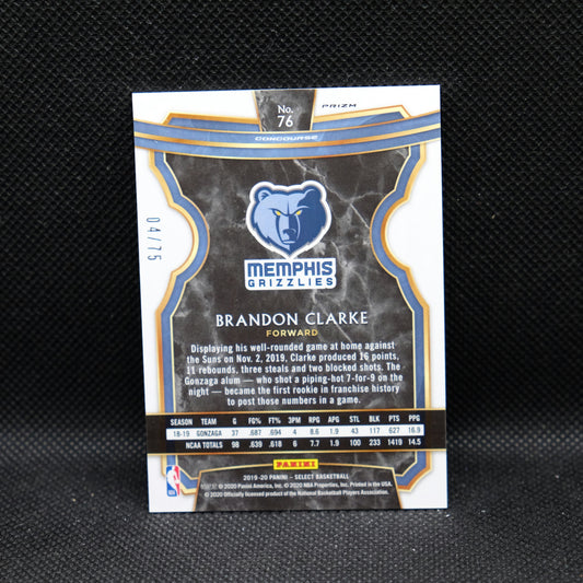 2019-20 Brandon Clarke Select #76 Concourse Green Prizm RC /75