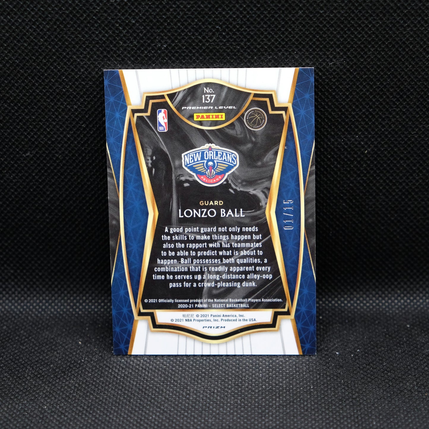 2020-21 Lonzo Ball Select #137 Premier Level Orange Pulsar Prizm 1/15