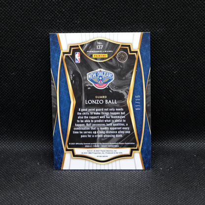 2020-21 Lonzo Ball Select #137 Premier Level Orange Pulsar Prizm 1/15