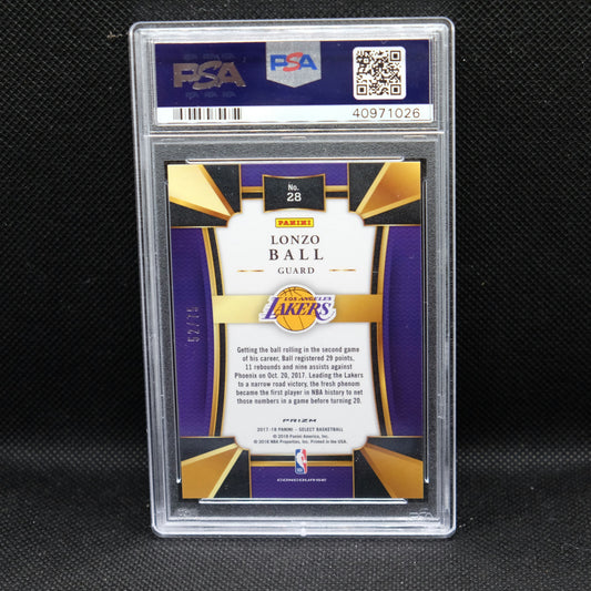2017-18 Lonzo Ball Select Orange Prizm #28 Rookie Card /75 PSA 10