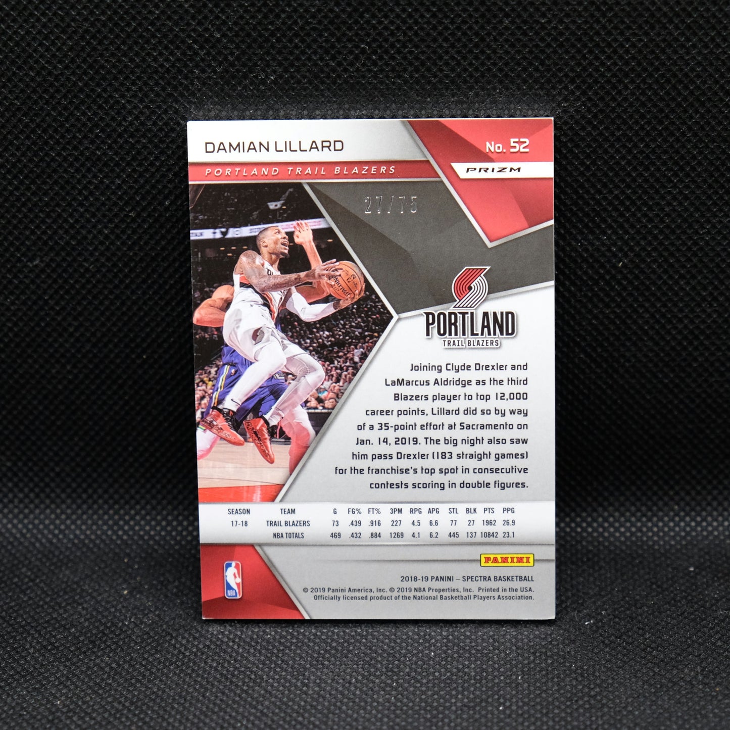 2018-19  Damian Lillard Spectra Neon Blue Prizm /75