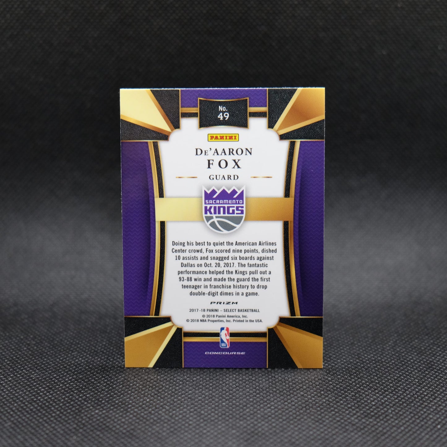 2017-18 De'Aaron Fox Select #49 Silver Prizm Rookie Card