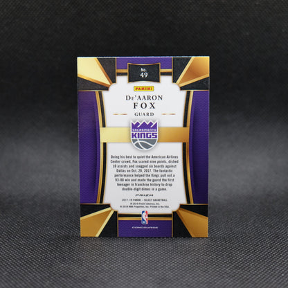 2017-18 De'Aaron Fox Select #49 Silver Prizm Rookie Card