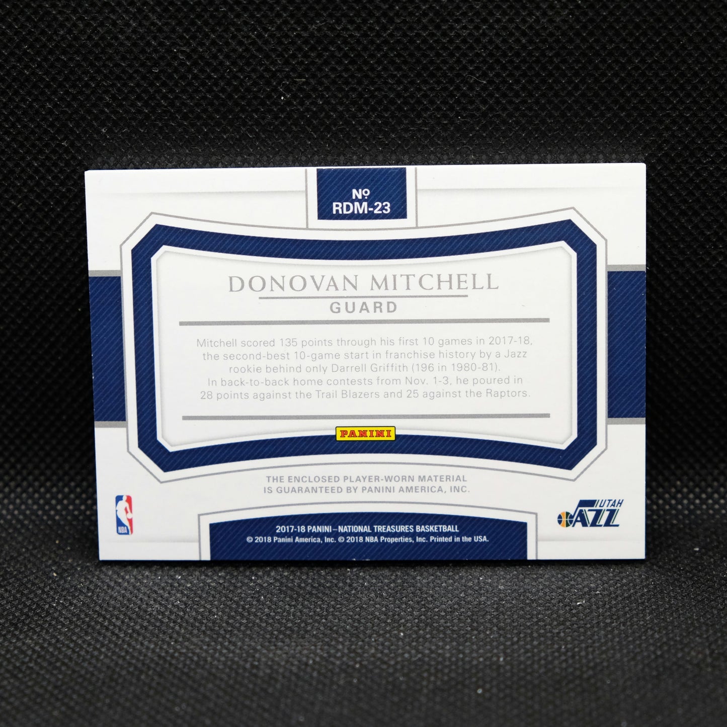 2017-18 Donovan MItchell National Treasures RDM-23 Rookie Dual Materials /99