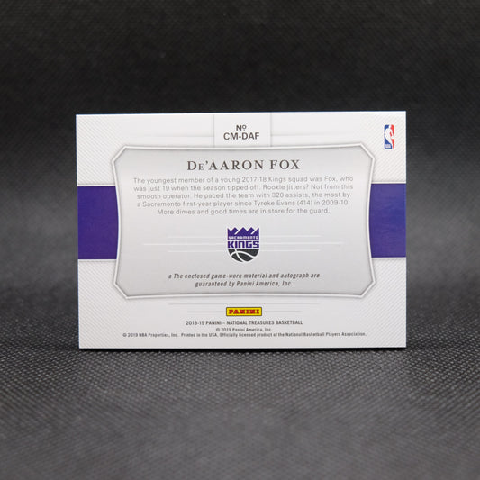 2018-19 De'Aaron Fox National Treasures Colossal Materials Autograph /99 CM-DAF