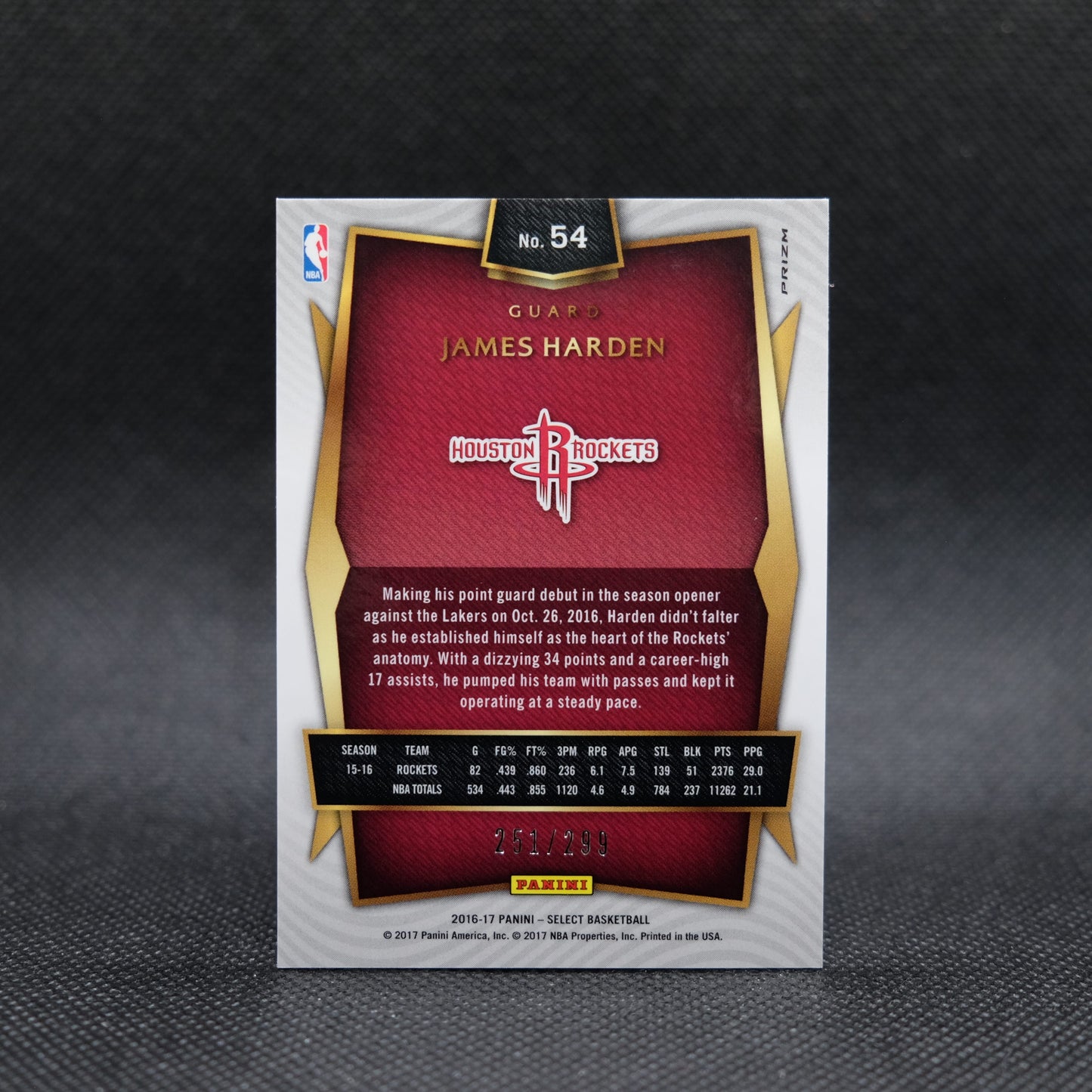 2016-17 James Harden Select #54 Blue Prizm /299